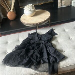 Leon Max Limited Edition 100% Silk Black Flutter Mini Dress Size XS